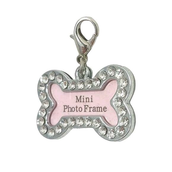 DOG BONE Photo PENDENT Simulated Diamonds Picture Charm 1" Silver Pendant FANCY - Picture 2 of 7